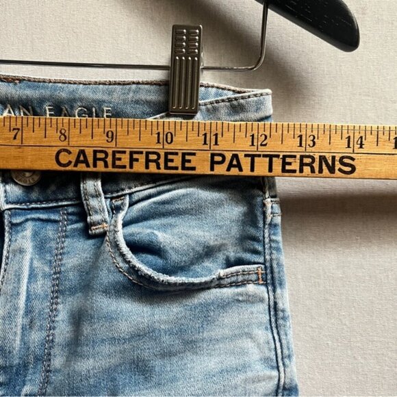 American Eagle Outfitters High Rise Jegging distressed frayed skinny jeans Sz 0 - Picture 12 of 13